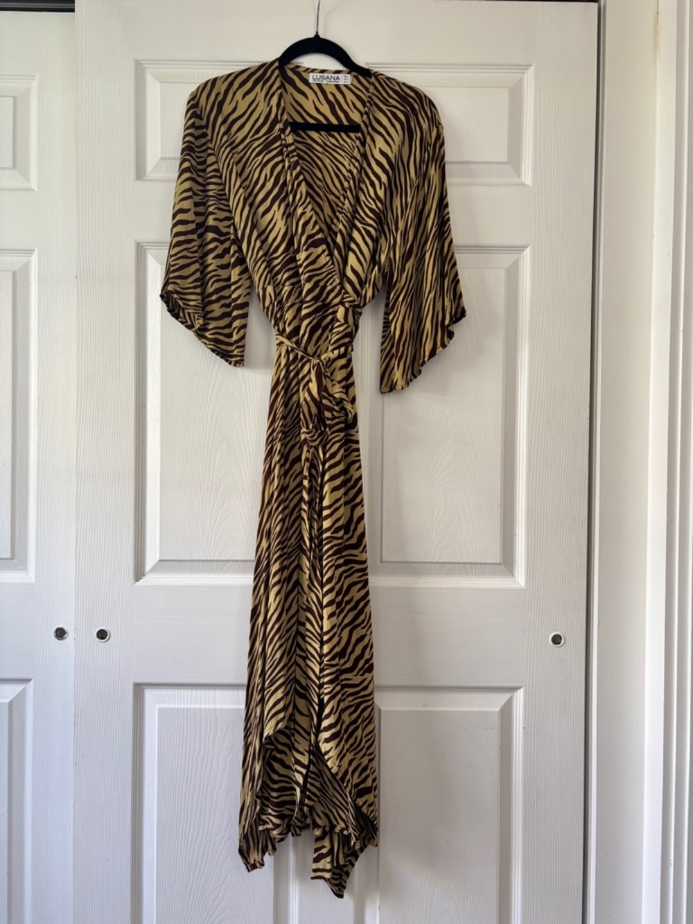 LUSANA Brown and Tan Zebra Print Dress